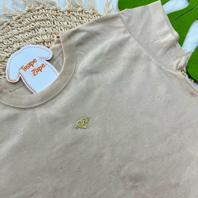 Conj. Blusa Coração e Short Brilhos - Areia